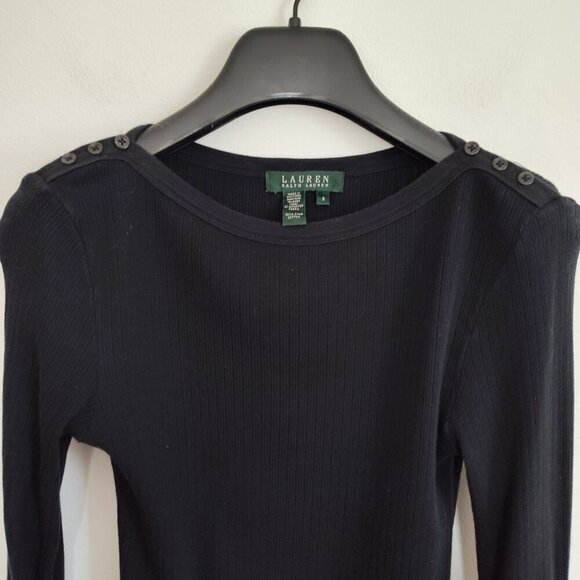 Ladies SZ S Lauren Ralph Lauren Black Three-Quarter Sleeve T-Shirt - Picture 2 of 4